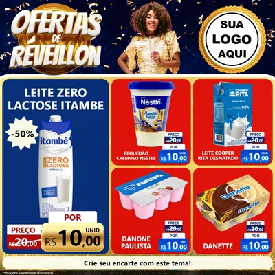 Modelo de Rede Social para Feed Facebook com o tema Ofertas de Réveillon para Frios e Laticínios