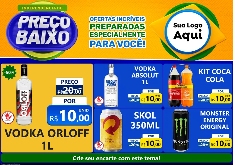 Modelo de Encarte para Encarte A4 Horizontal com o tema Independência de Preço Baixo para Distribuidora de bebidas