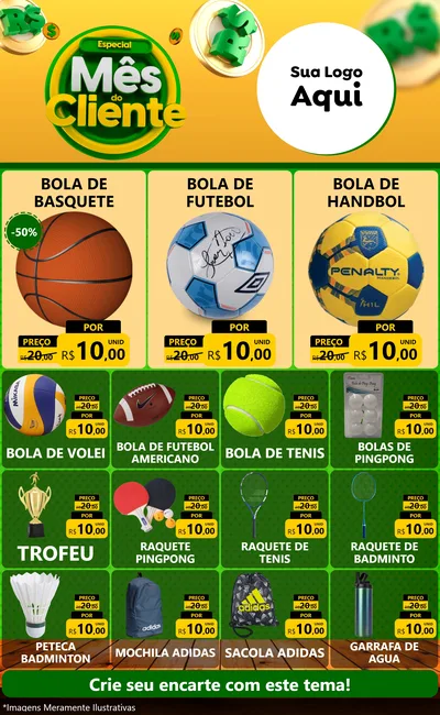 Modelo de Encarte para Encarte Grande com o tema Especial Mês do Cliente para Artigos Esportivos