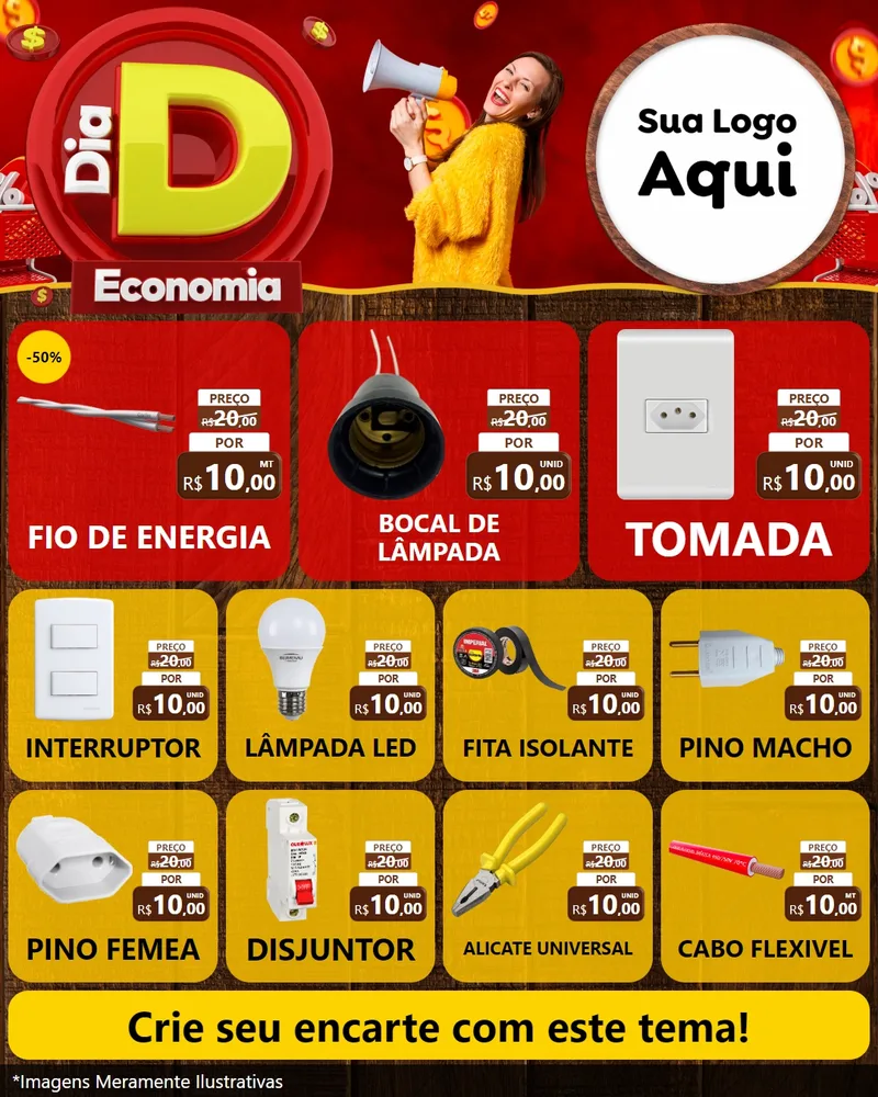 Modelo de Rede Social para Feed Instagram com o tema Dia D Economia para Materiais Elétricos