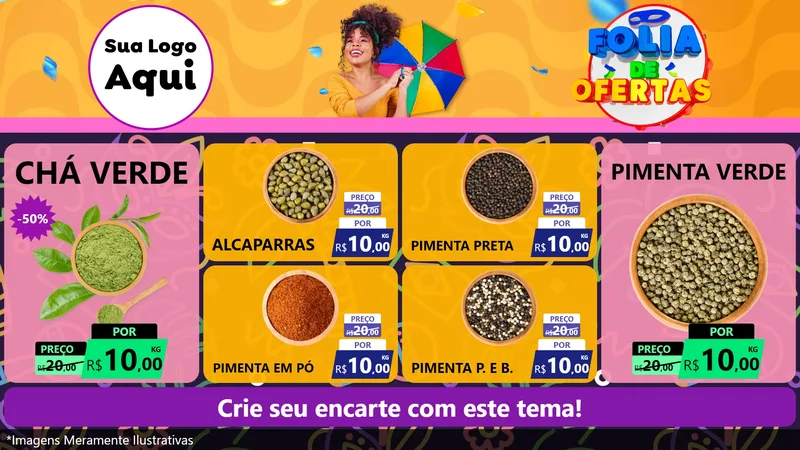 Modelo de TV para TV Horizontal com o tema Folia de Ofertas para Produtos Naturais