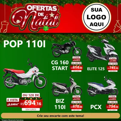 Modelo de Rede Social para Feed Facebook com o tema Ofertas de Natal para Concessionaria de Motos
