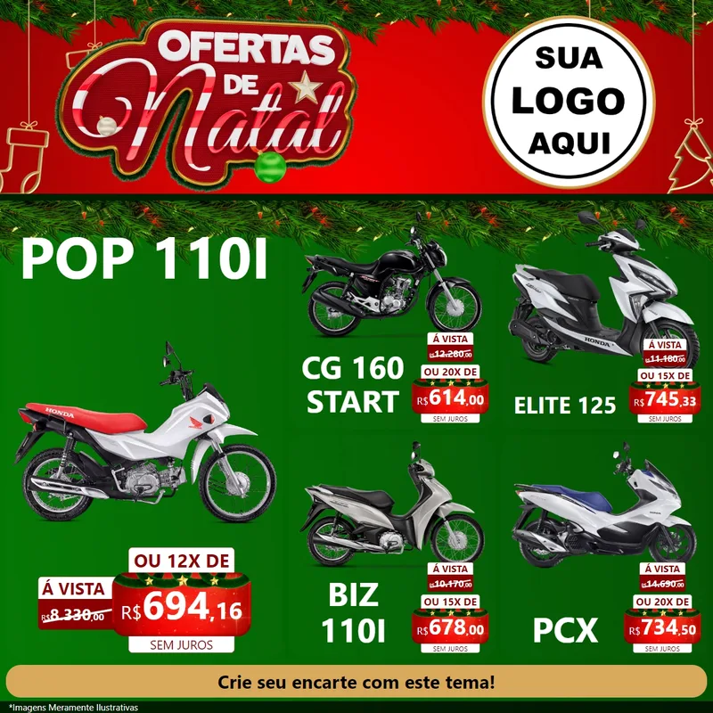 Modelo de Rede Social para Feed Facebook com o tema Ofertas de Natal para Concessionaria de Motos