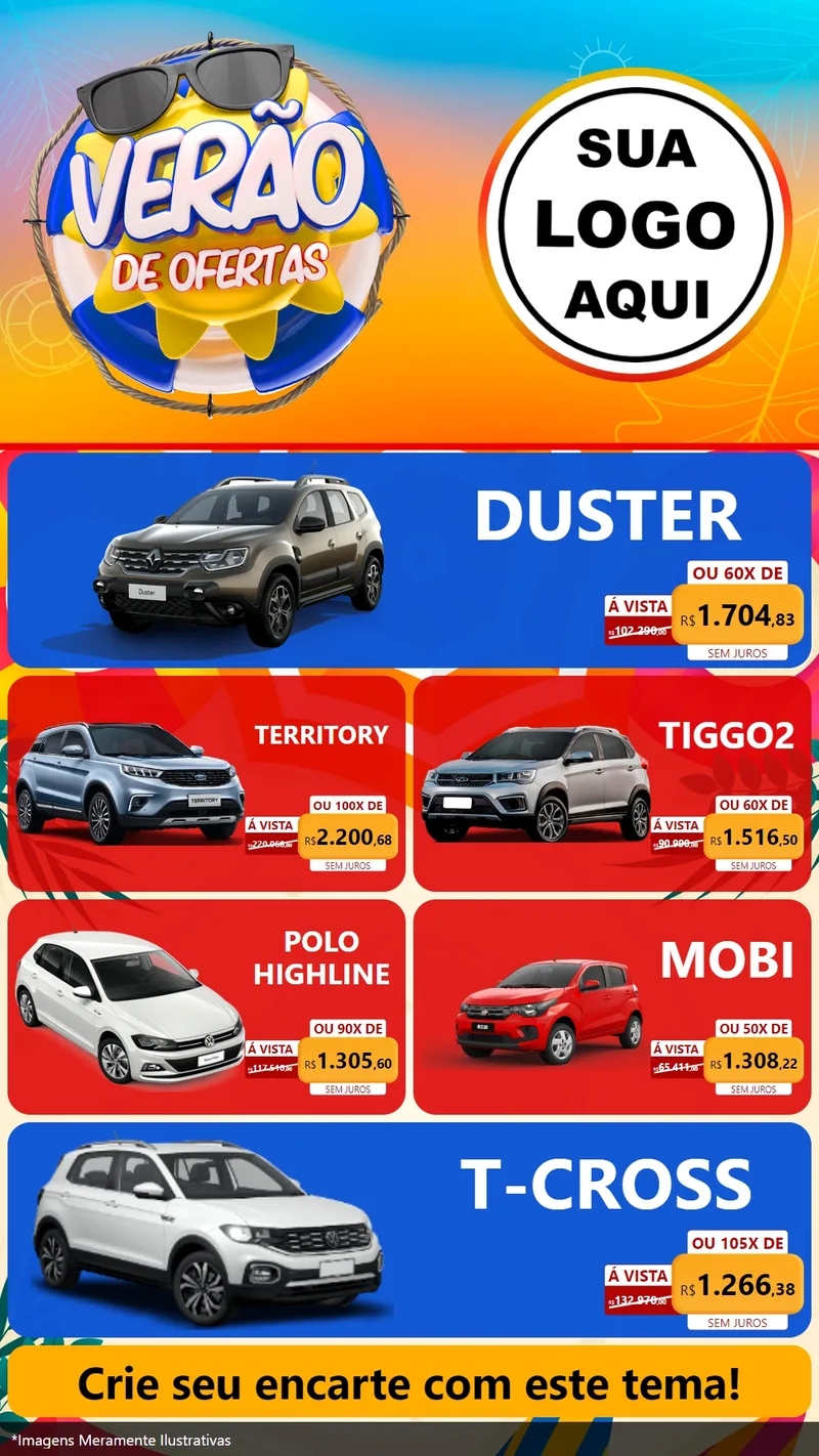 Modelo de TV para TV Vertical com o tema Verão de Ofertas para Concessionaria de Carros