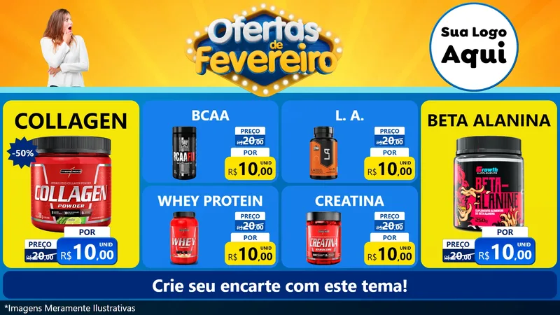 Modelo de TV para TV Horizontal com o tema Ofertas de Fevereiro para Suplementos alimentares