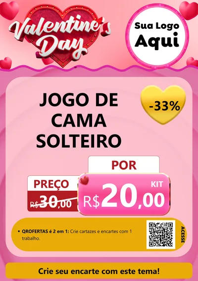 Modelo de Cartaz para Cartaz A4 Vertical com o tema Valentine's Day para Cama, Mesa e Banho