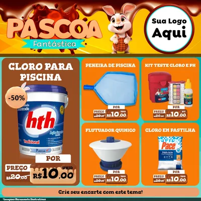 Modelo de Rede Social para Feed Facebook com o tema Páscoa Fantástica para Produtos para Piscina