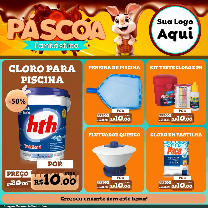 Modelo de Rede Social para Feed Facebook com o tema Páscoa Fantástica para Produtos para Piscina