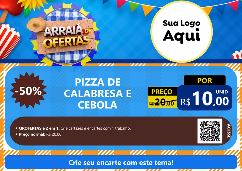 Modelo de Cartaz para Cartaz A4 Horizontal com o tema Arraiá de Ofertas para Pizzaria