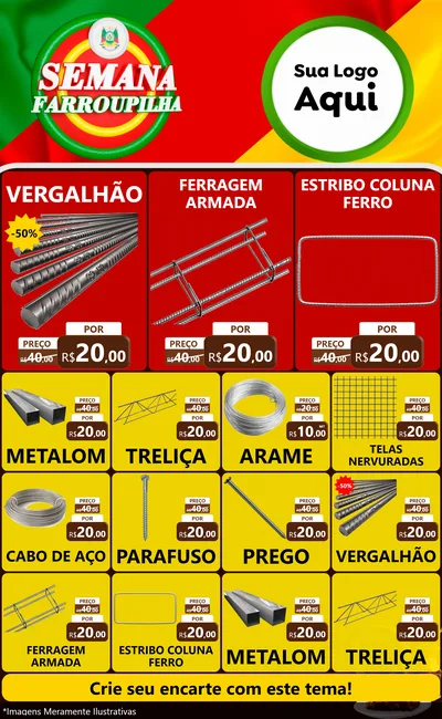 Modelo de Encarte para Encarte Grande com o tema Semana Farroupilha para Ferragens