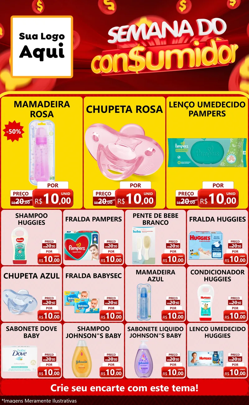 Modelo de Encarte para Encarte Grande com o tema Semana do Consumidor para Bebês