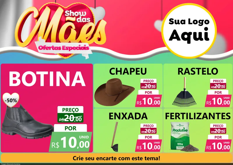 Modelo de Encarte para Encarte A4 Horizontal com o tema Show das Mães - Ofertas Especiais para Agropecuária