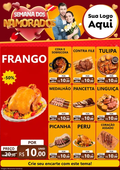Modelo de Encarte para Encarte A4 Vertical com o tema Semana dos Namorados para Assados