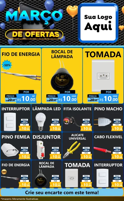 Modelo de Encarte para Encarte Grande com o tema Março de Ofertas para Materiais Elétricos