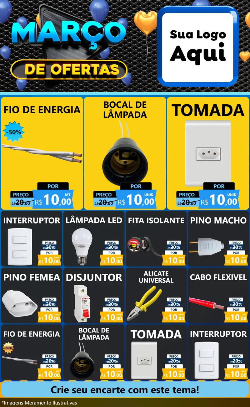 Modelo de Encarte para Encarte Grande com o tema Março de Ofertas para Materiais Elétricos