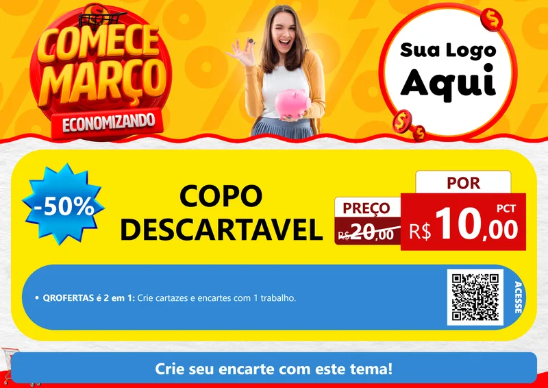Modelo de Cartaz para Cartaz A4 Horizontal com o tema Comece Março Economizando para Embalagens