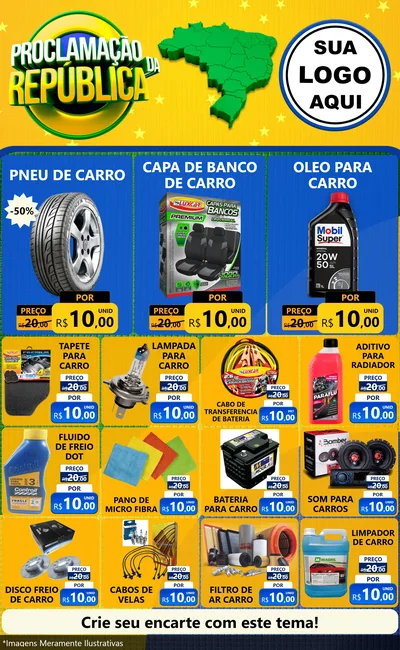 Modelo de Encarte para Encarte Grande com o tema Proclamação da República para Auto peças