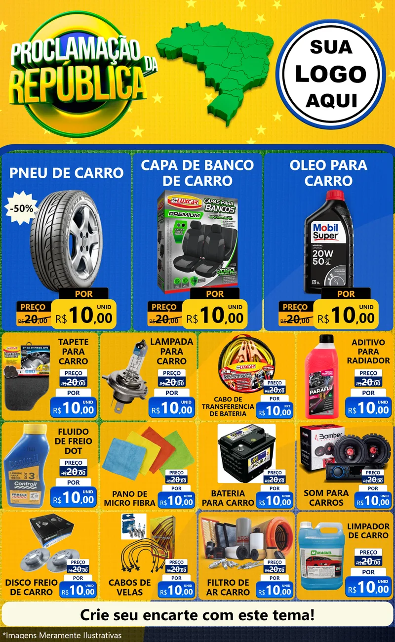 Modelo de Encarte para Encarte Grande com o tema Proclamação da República para Auto peças
