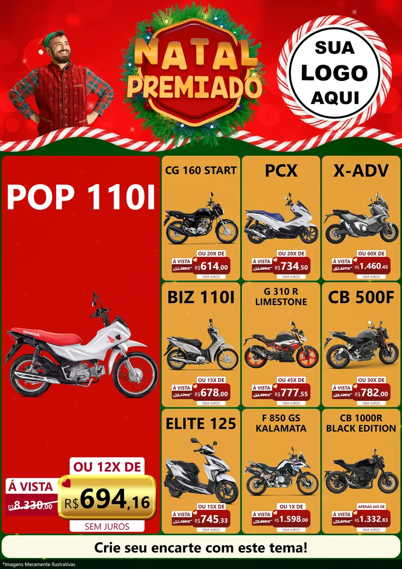 Modelo de Encarte para Encarte A4 Vertical com o tema Natal Premiado para Concessionaria de Motos