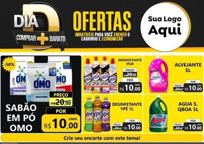 Modelo de Encarte para Encarte A4 Horizontal com o tema Dia D Mais Economia para Produtos de Limpeza