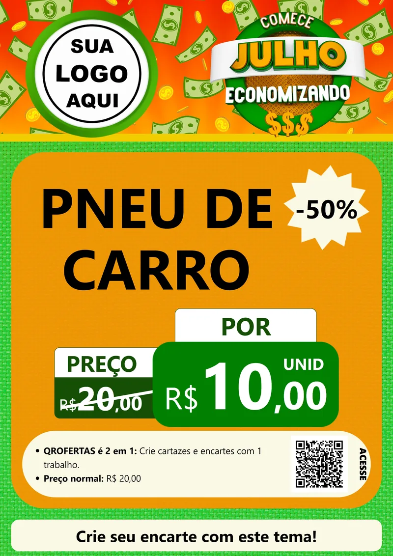 Modelo de Cartaz para Cartaz A4 Vertical com o tema Comece Julho Economizando para Auto peças