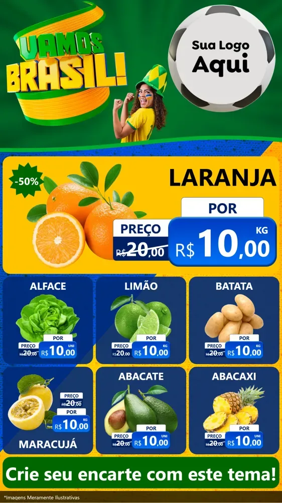 Modelo de Rede Social para Stories com o tema Vamos Brasil - Copa para Hortifrúti