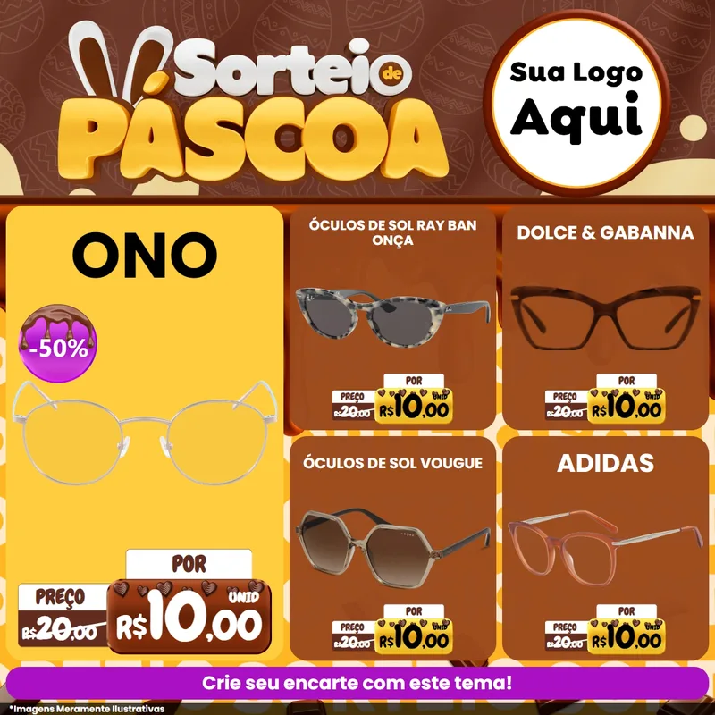 Modelo de Rede Social para Feed Facebook com o tema Sorteio de Páscoa para Óticas