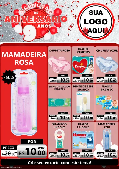 Modelo de Encarte para Encarte A4 Vertical com o tema Promoção de Aniversário - 9 Anos para Bebês