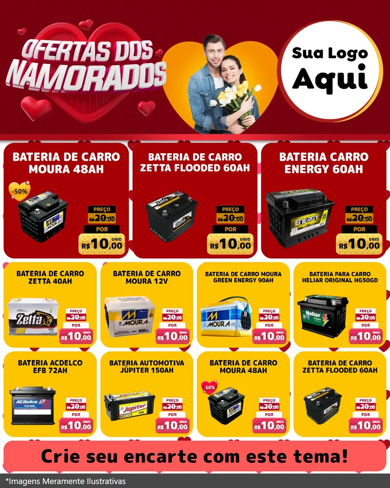 Modelo de Rede Social para Feed Instagram com o tema Ofertas Dos Namorados para Baterias Elétricas
