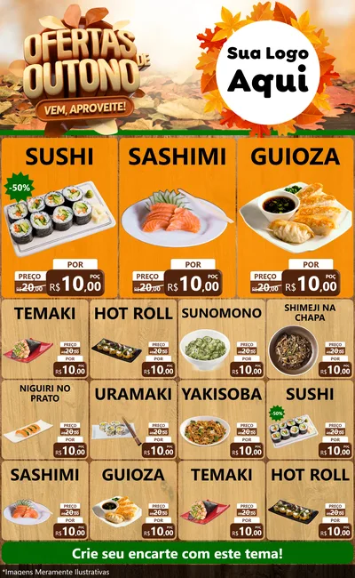 Modelo de Encarte para Encarte Grande com o tema Ofertas de Outono - Vem, Aproveite! para Comida japonesa