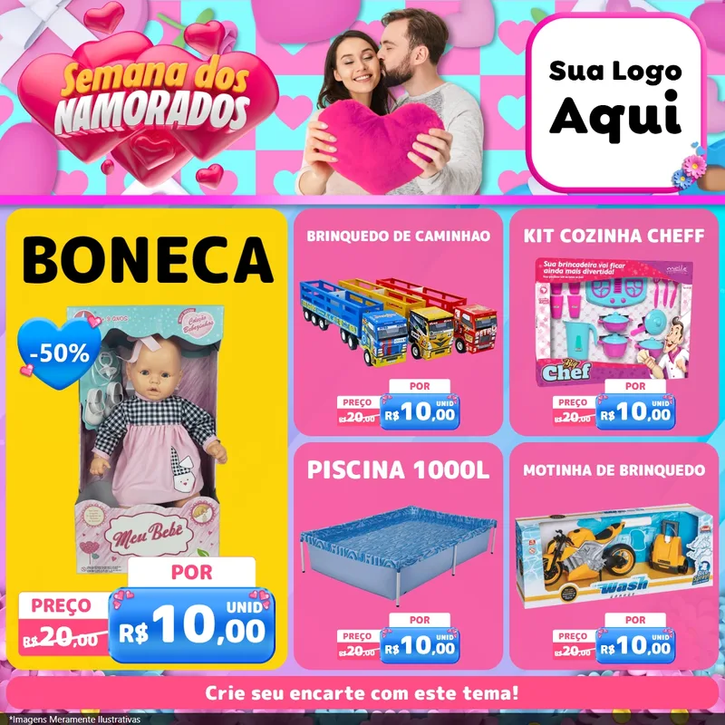Modelo de Rede Social para Feed Facebook com o tema Semana dos Namorados para Brinquedos
