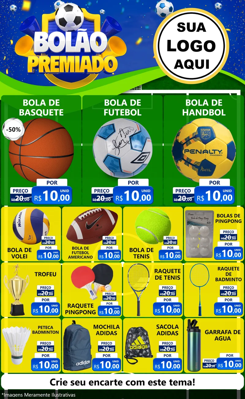 Modelo de Encarte para Encarte Grande com o tema Bolão Premiado para Artigos Esportivos