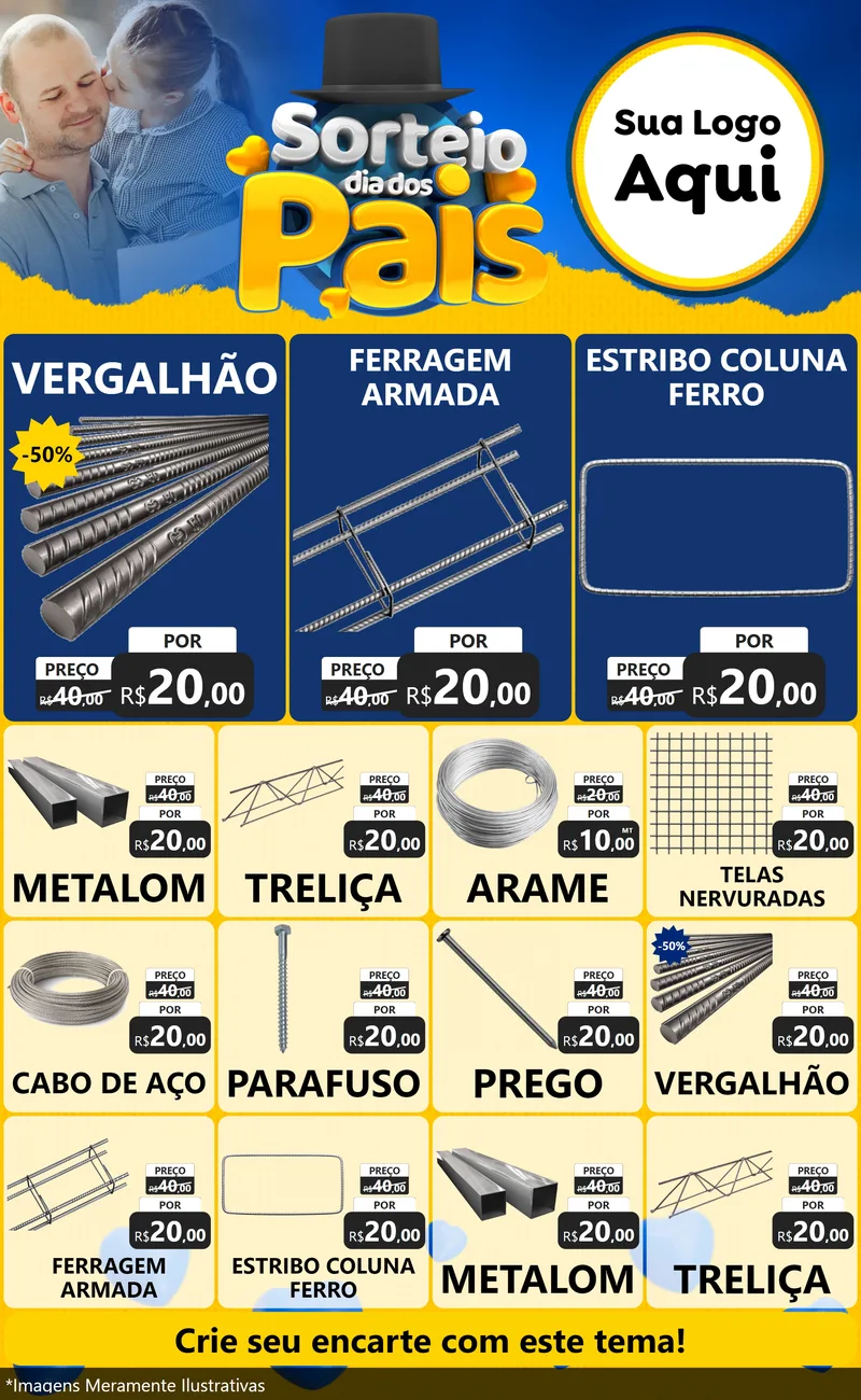 Modelo de Encarte para Encarte Grande com o tema Sorteio Dia Dos Pais para Ferragens