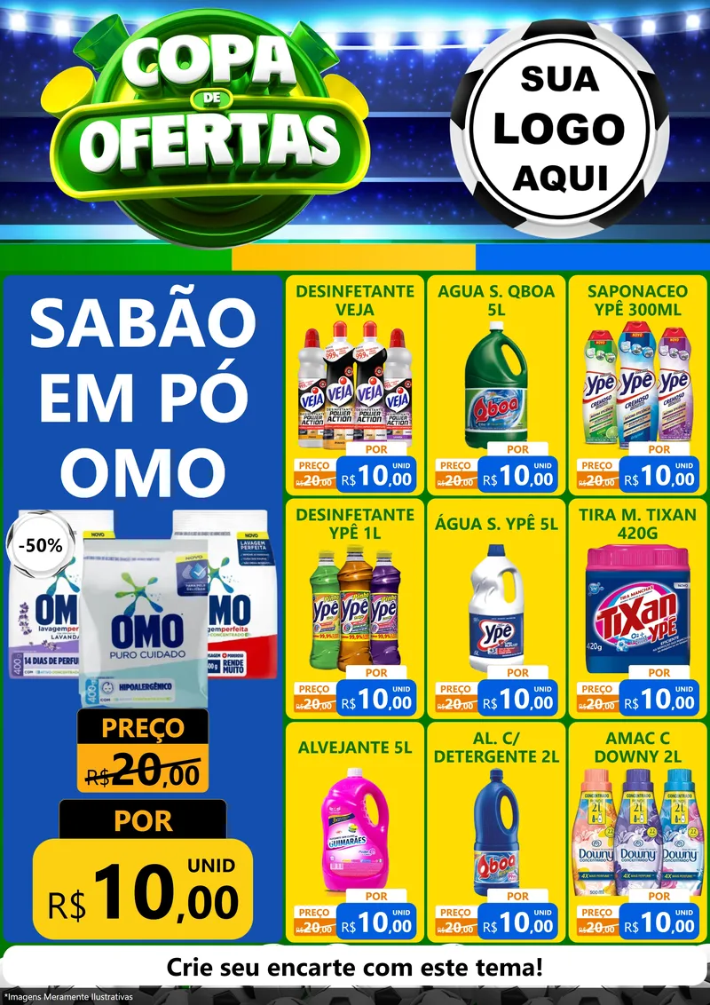 Modelo de Encarte para Encarte A4 Vertical com o tema Copa de Ofertas para Produtos de Limpeza