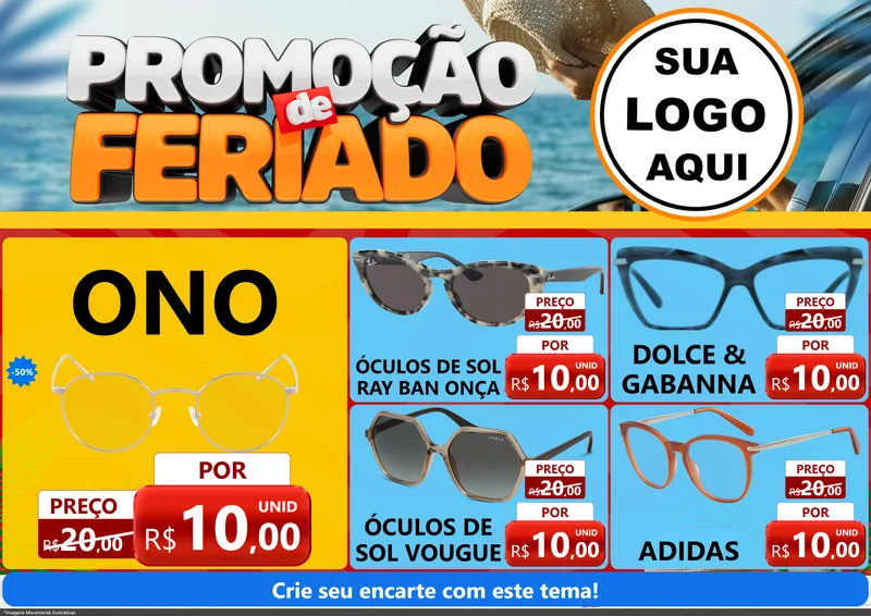 Modelo de Encarte para Encarte A4 Horizontal com o tema Promoção de Feriado para Óticas