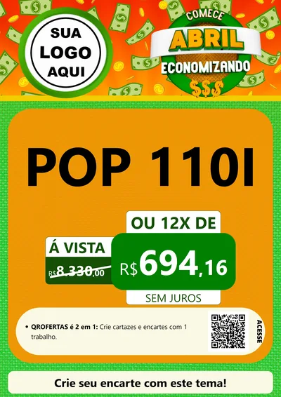 Modelo de Cartaz para Cartaz A4 Vertical com o tema Comece Abril Economizando para Concessionaria de Motos