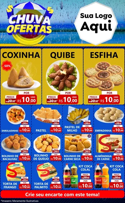 Modelo de Encarte para Encarte Grande com o tema Chuva de Ofertas para Salgadaria