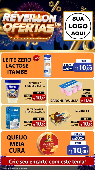 Modelo de TV para TV Vertical com o tema Réveillon de Ofertas para Frios e Laticínios