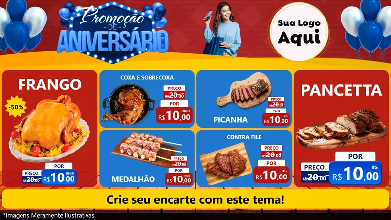 Modelo de TV para TV Horizontal com o tema Promoção de Aniversário para Assados
