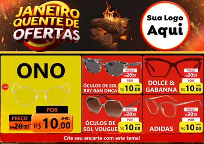Modelo de Encarte para Encarte A4 Horizontal com o tema Janeiro Quente de Ofertas para Óticas