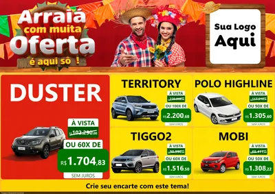 Modelo de Encarte para Encarte A4 Horizontal com o tema Arraiá Com Muita Oferta - É Aqui Sô! para Concessionaria de Carros