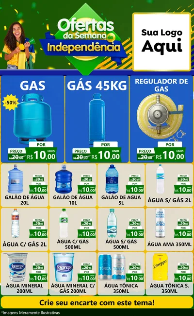 Modelo de Encarte para Encarte Grande com o tema Ofertas da Semana da Independência para Água e gás