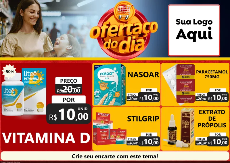 Modelo de Encarte para Encarte A4 Horizontal com o tema Ofertaço Do Dia para Farmácia