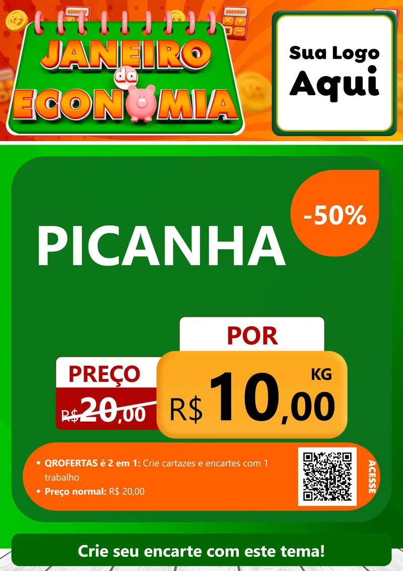 Modelo de Cartaz para Cartaz A4 Vertical com o tema Janeiro da Economia para Açougue