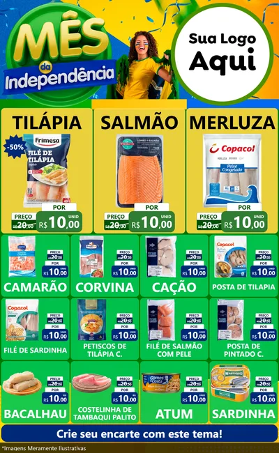 Modelo de Encarte para Encarte Grande com o tema Mês da Independência para Peixaria