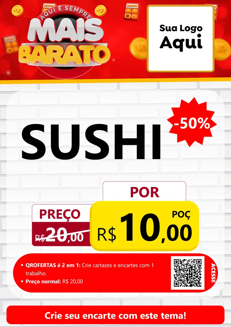 Modelo de Cartaz para Cartaz A4 Vertical com o tema Mais Barato para Comida japonesa