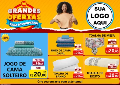 Modelo de Encarte para Encarte A4 Horizontal com o tema Grandes Ofertas Para Economizar! para Cama, Mesa e Banho
