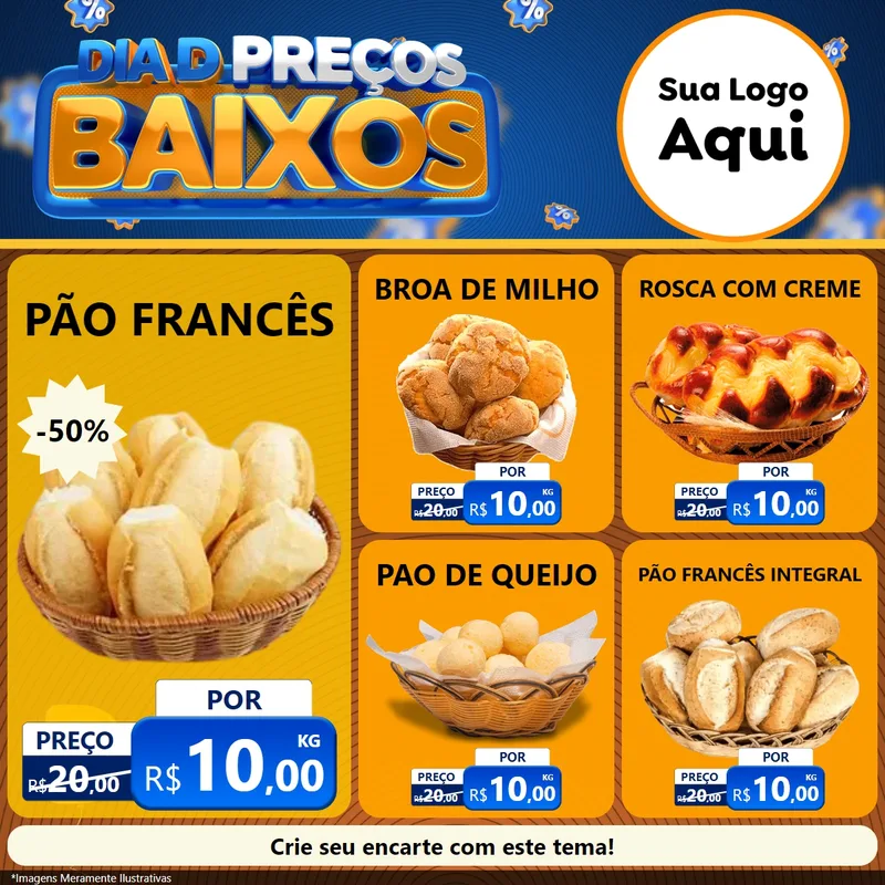 Modelo de Rede Social para Feed Facebook com o tema Dia D Preço Baixo para Padaria