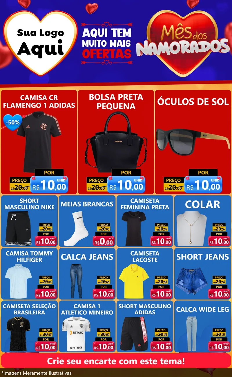 Modelo de Encarte para Encarte Grande com o tema Mês dos Namorados para Roupas e acessórios