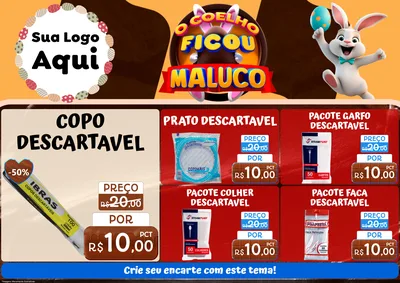 Modelo de Encarte para Encarte A4 Horizontal com o tema O Coelho Ficou Maluco - Páscoa para Embalagens